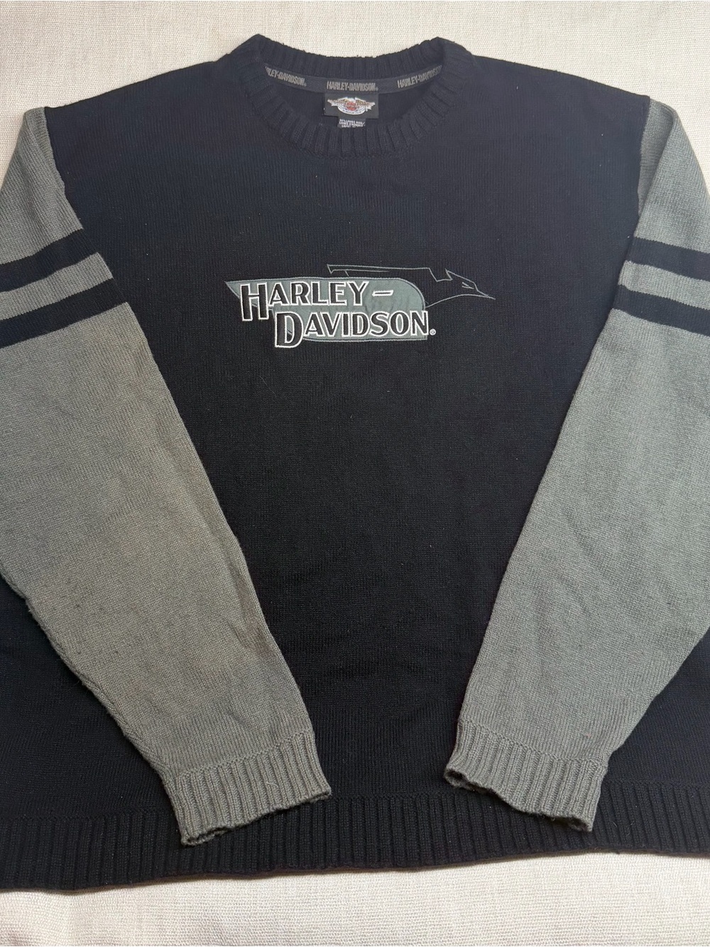Harley-Davidson Black Crewneck Sweater with Gray Sleeves
